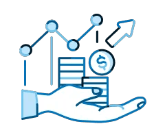 Illustration of a hand holding money with a line graph depicted behind it showing growth