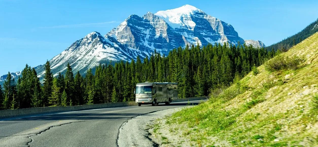 RV driving through the mountains 