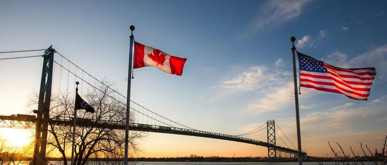 Ambassador Bridge linking Detroit, Michigan to Windsor, Canada. 