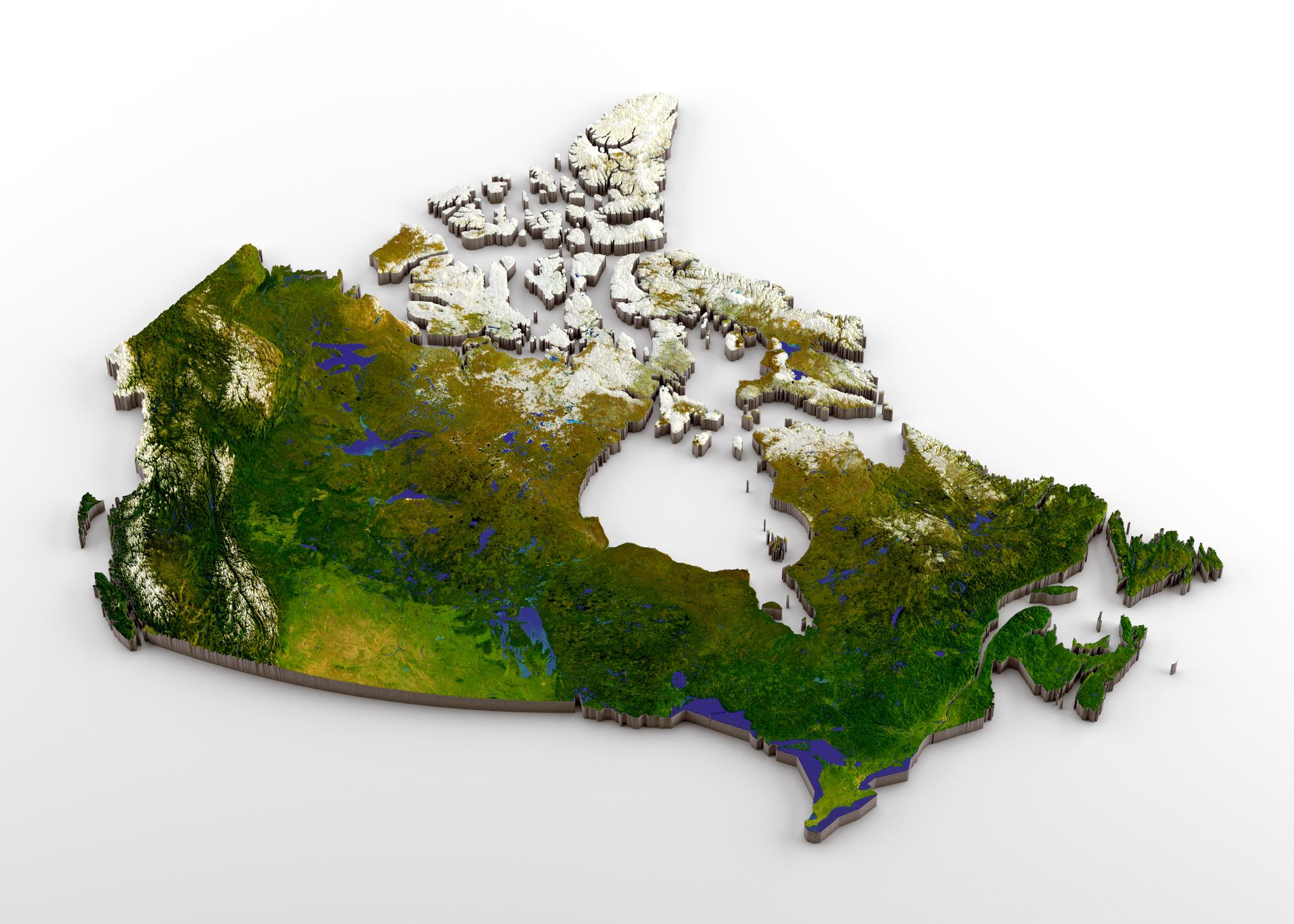 Canada 3D physical map with relief