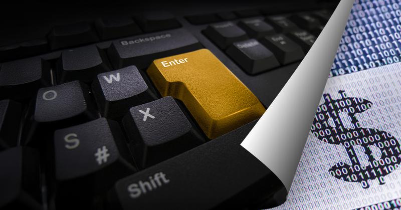 Illustration magazine page flip: Gold “Enter” key on keyboard