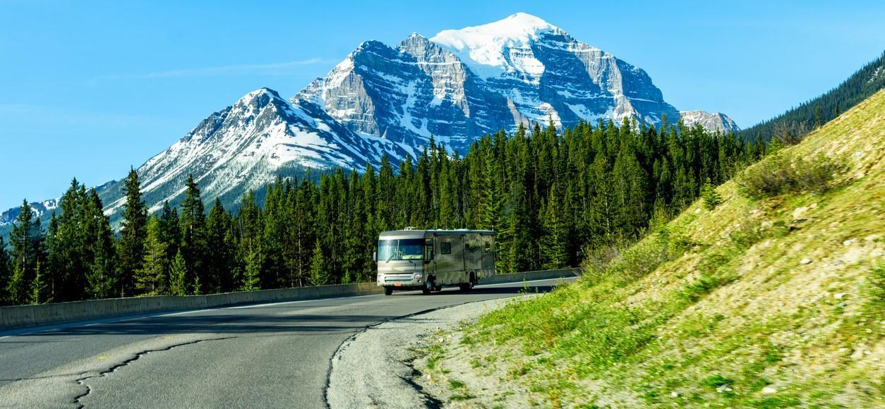RV driving through the mountains 