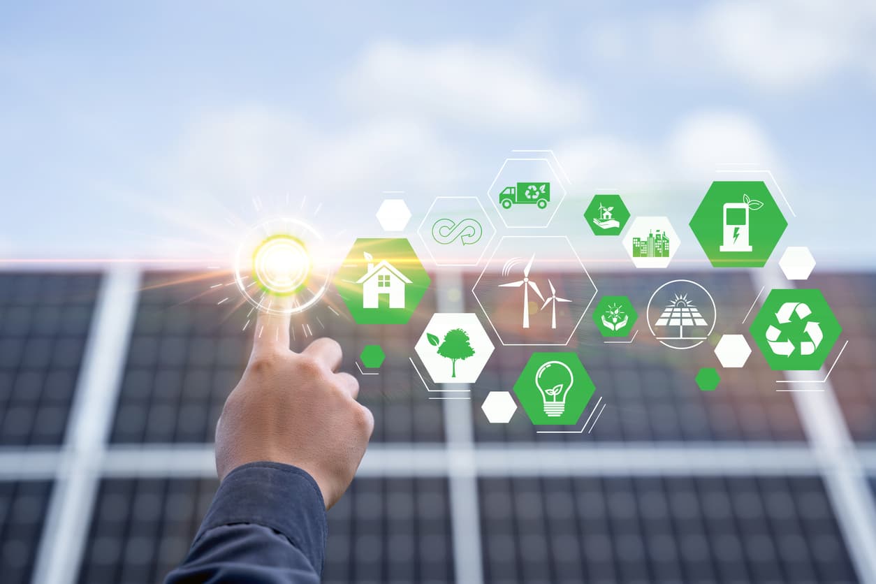 Pointing finger on energy icons