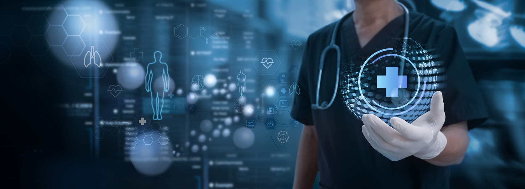Medical technology. Doctor holding health icon with dna