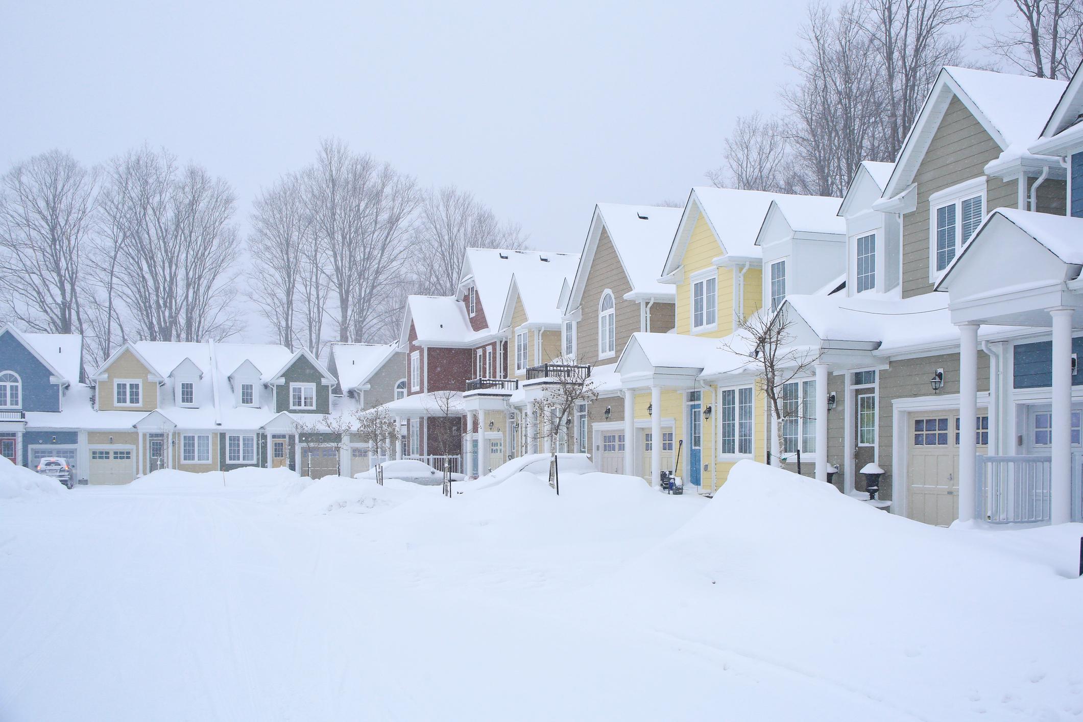 Row of houses during winter in Ontario, Canada