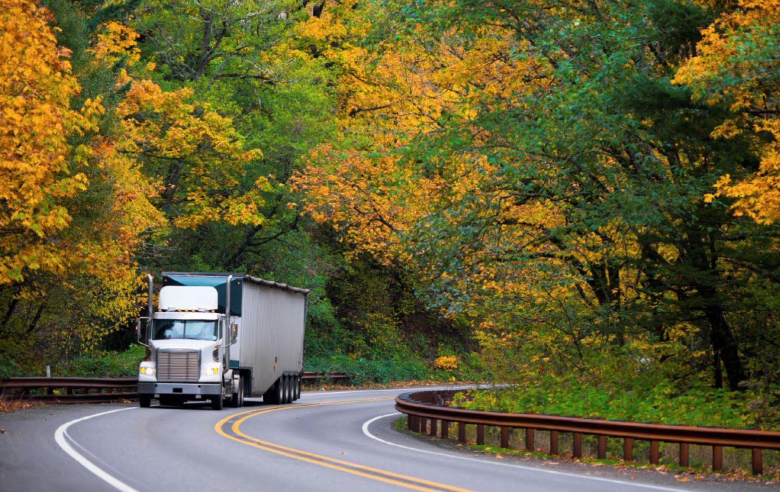 White transportation truck and fall season