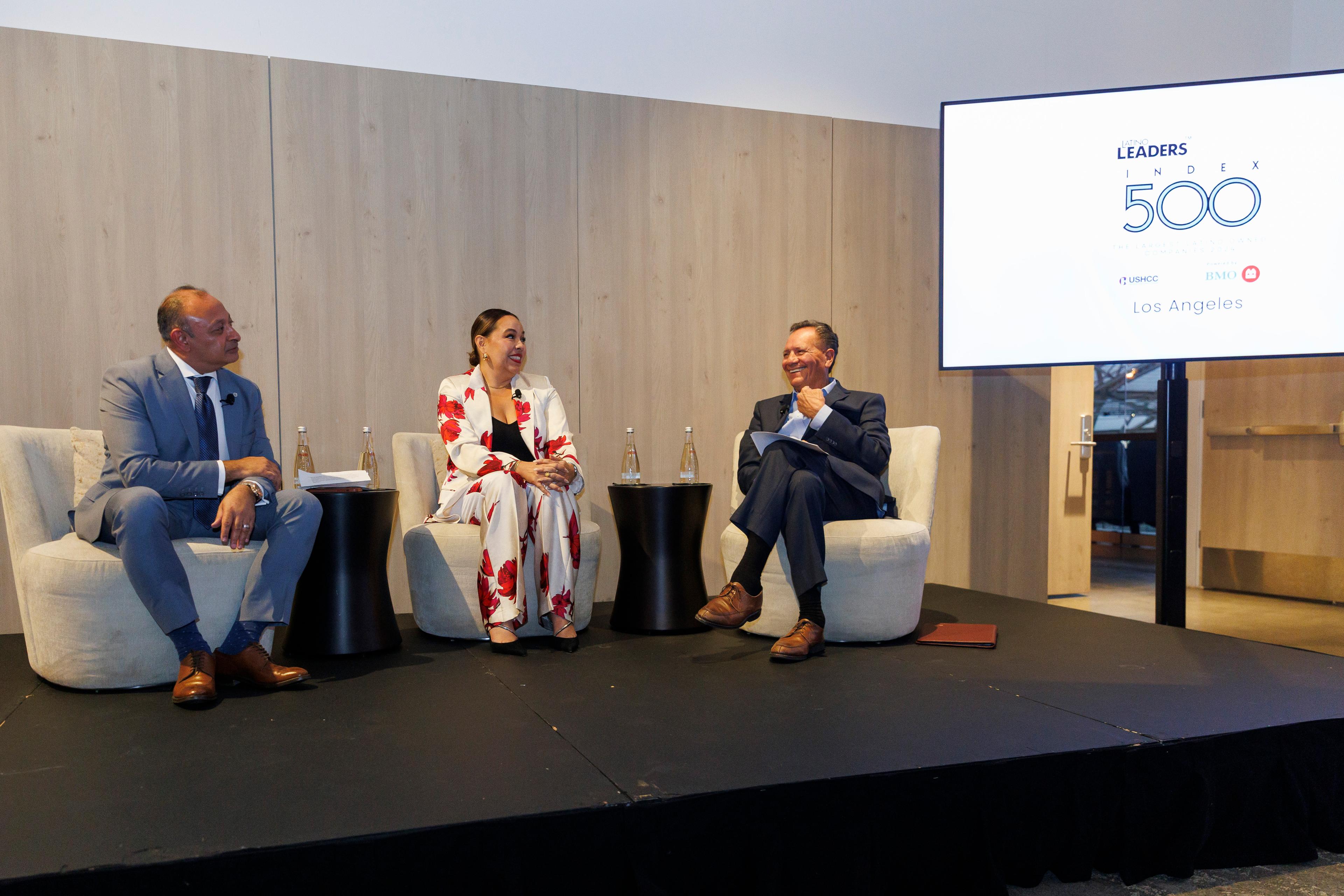 Nadim Hirji sitting down with George L. Pla and Fatima Djelmane Rodriguez