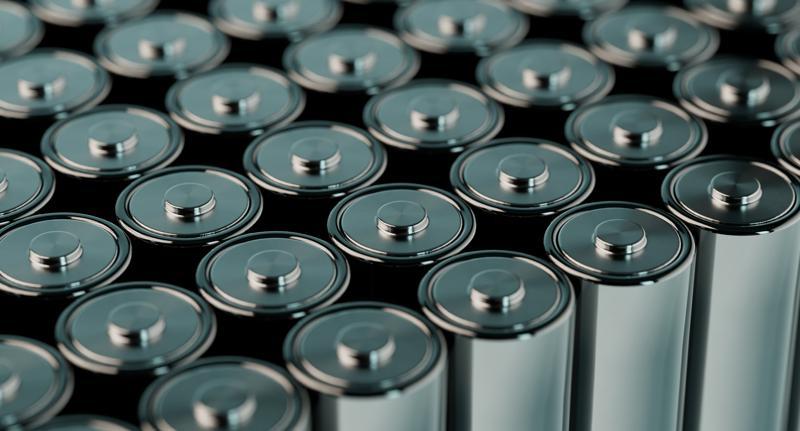 Lithium batteries in a stack.
