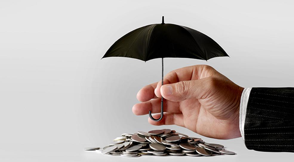 Umbrella, hand and coins