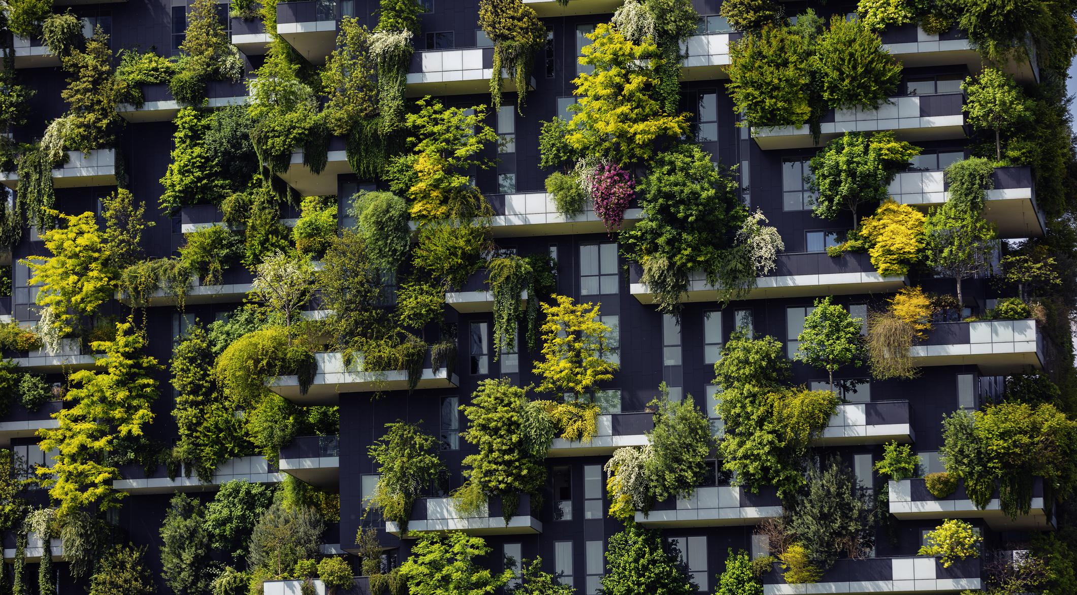 Vertical forest on skyscraper.