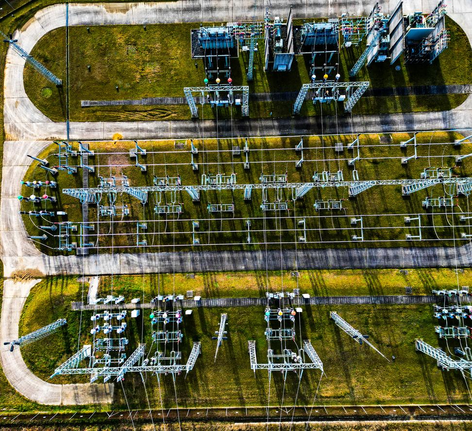 Aerial view of power substation