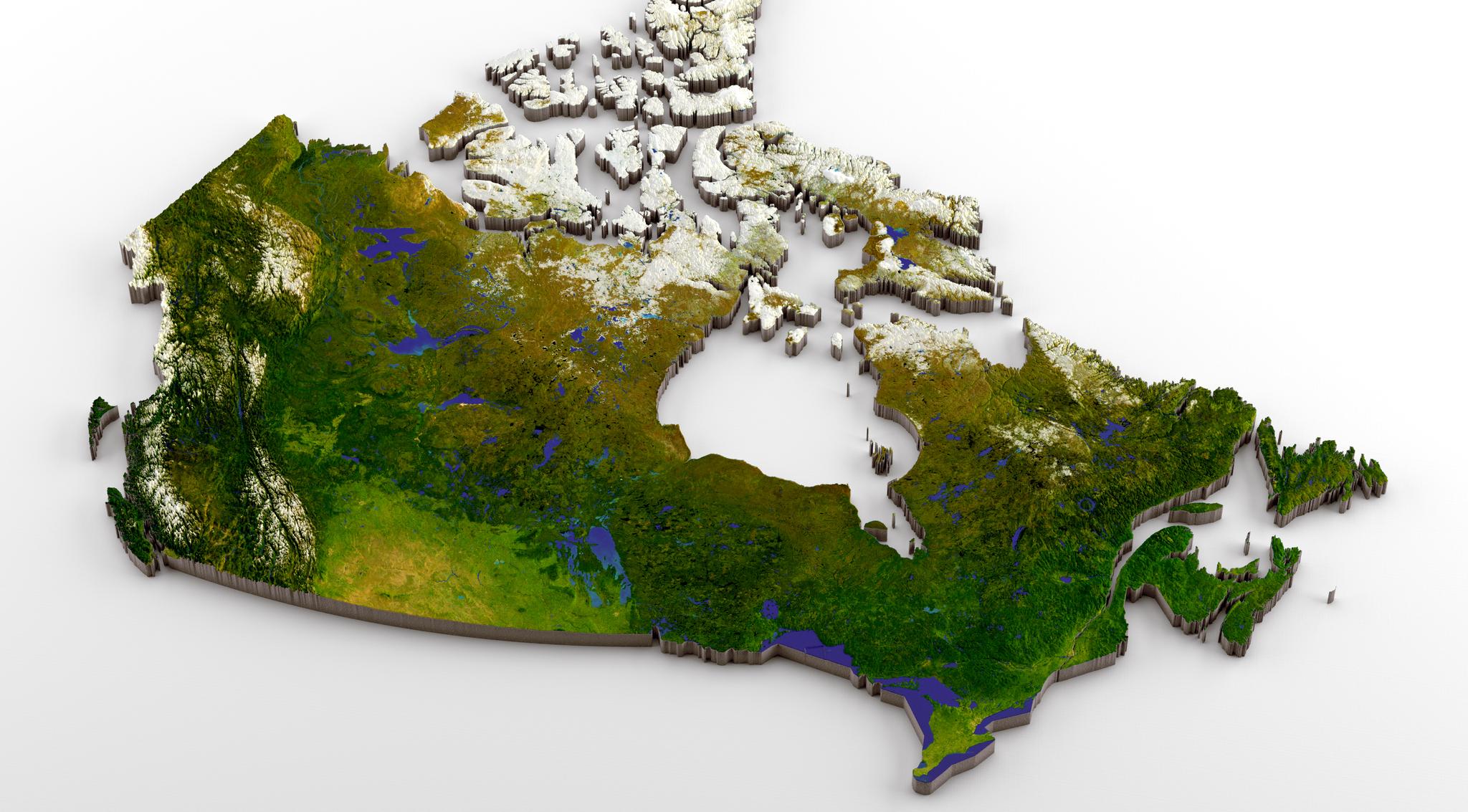 Canada 3D physical map with relief.