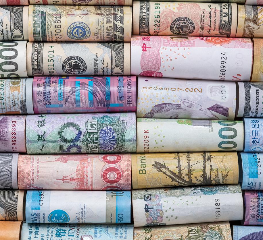 Rolled up currencies from around the world