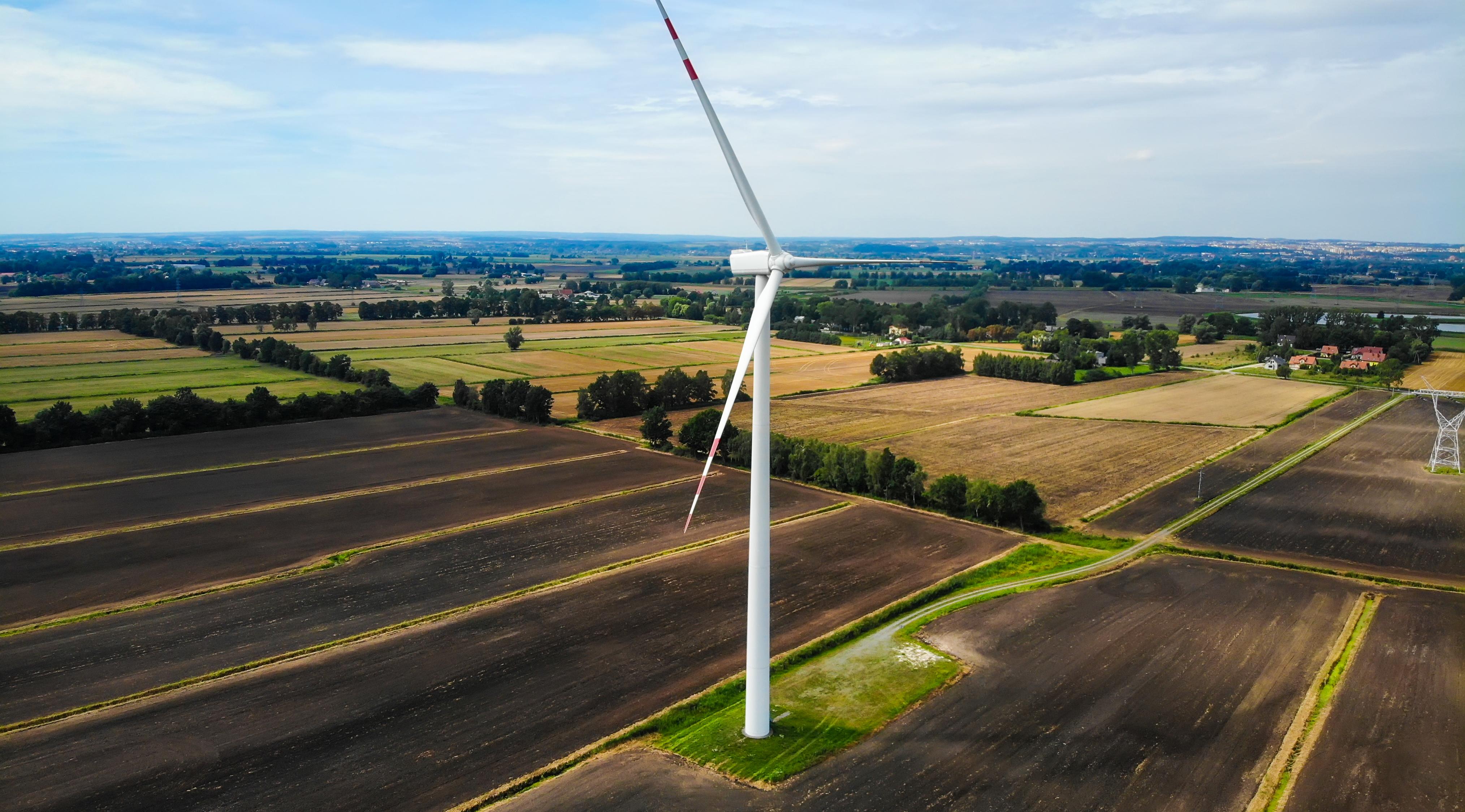 Wind turbine renewable energy aerial view