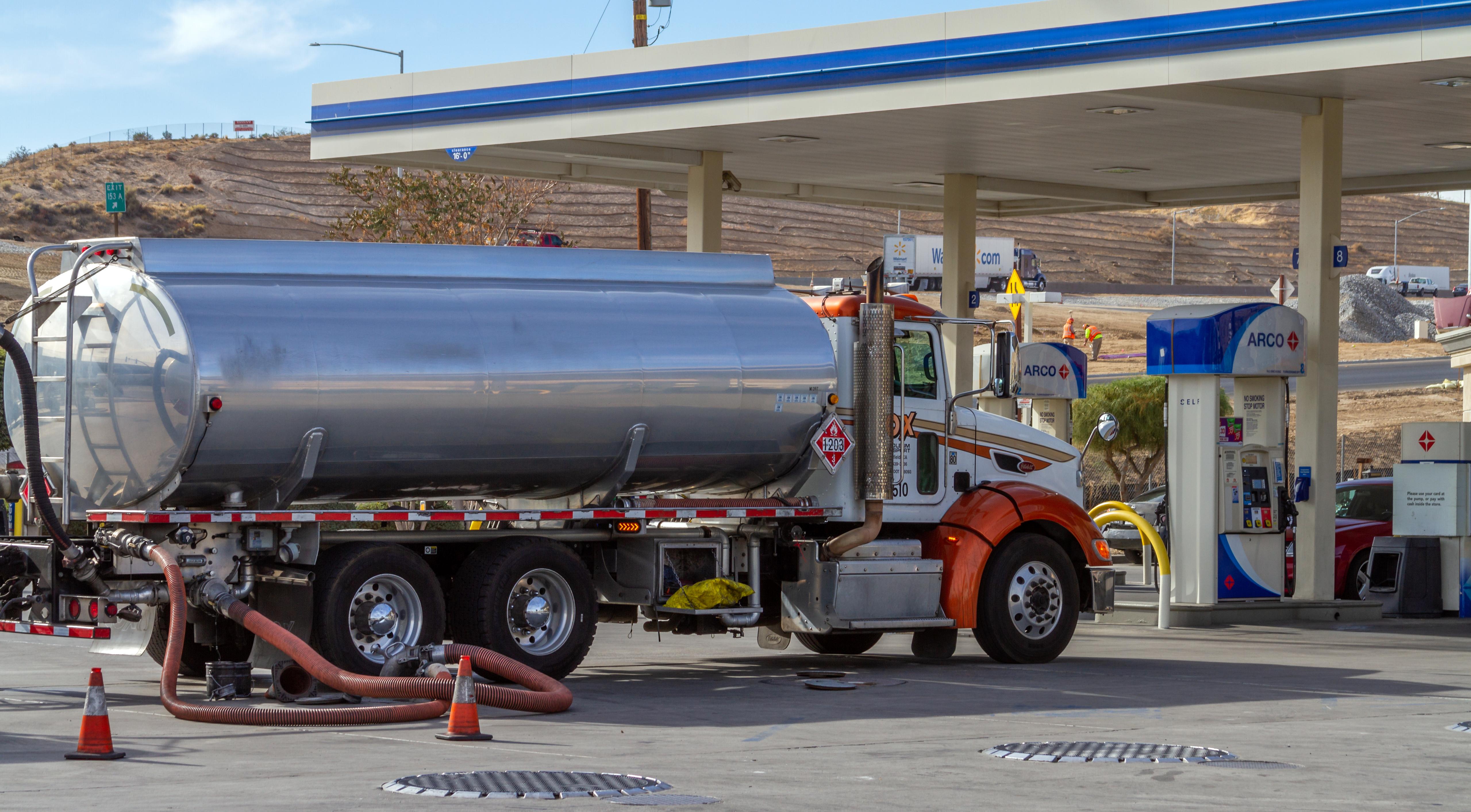 Gas tanker truck at gas station