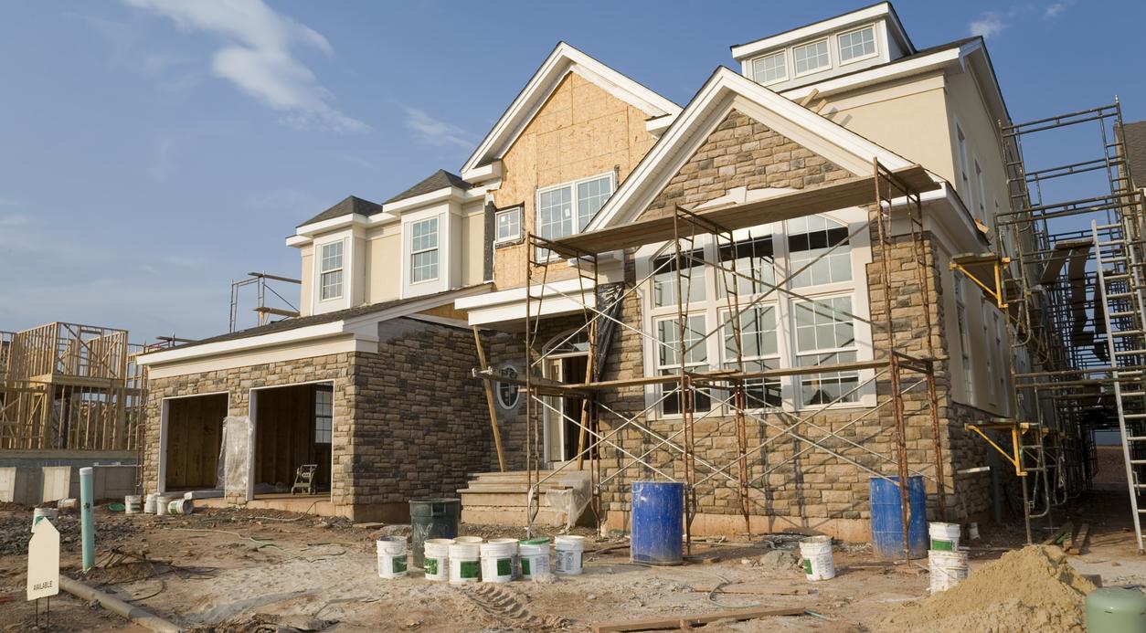 Modern house under construction.