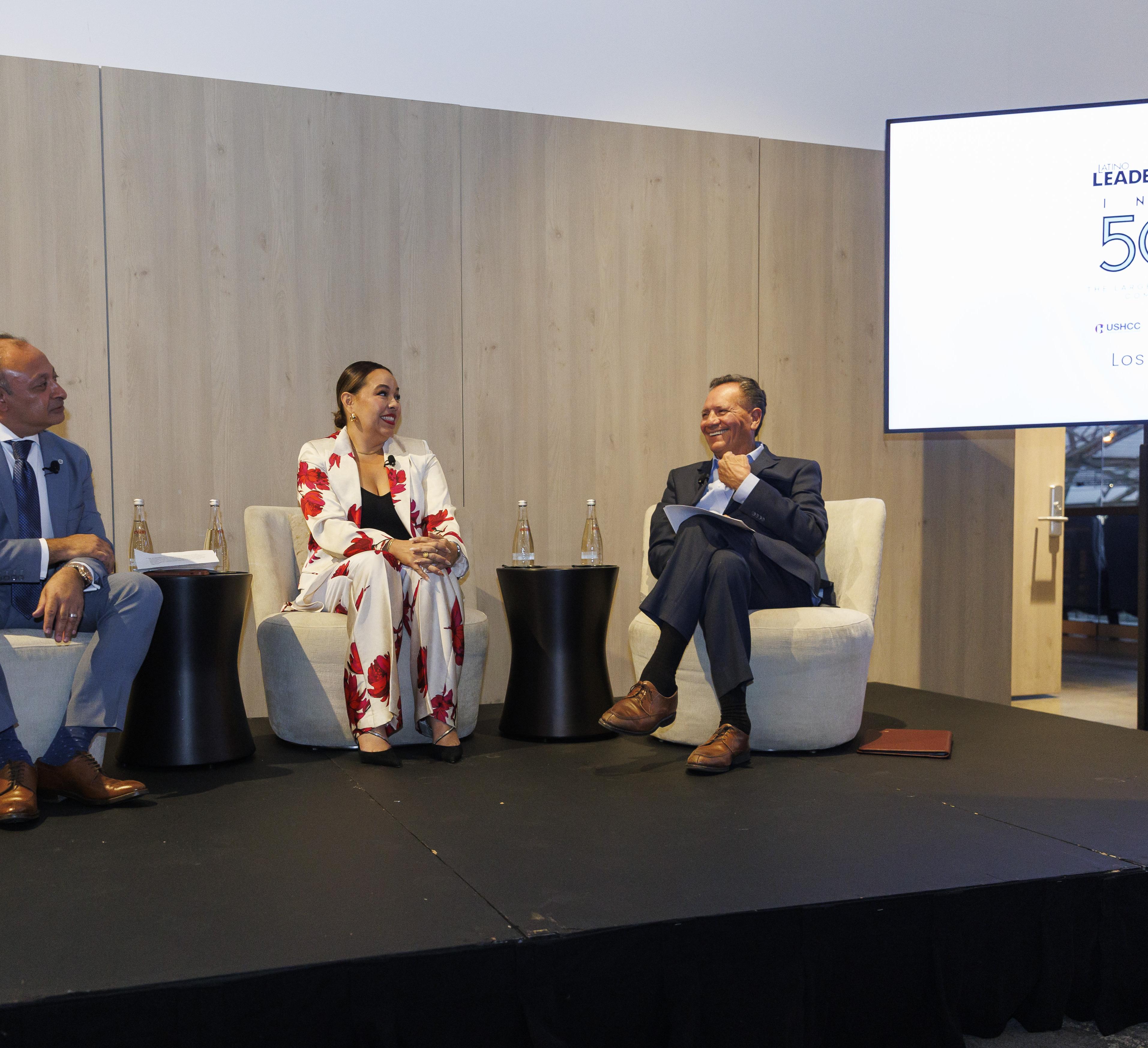 Nadim Hirji sitting down with George L. Pla and Fatima Djelmane Rodriguez