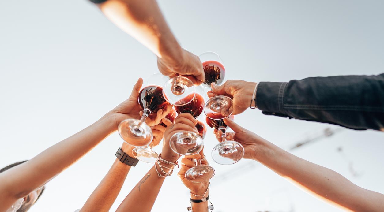 Friends toasting.