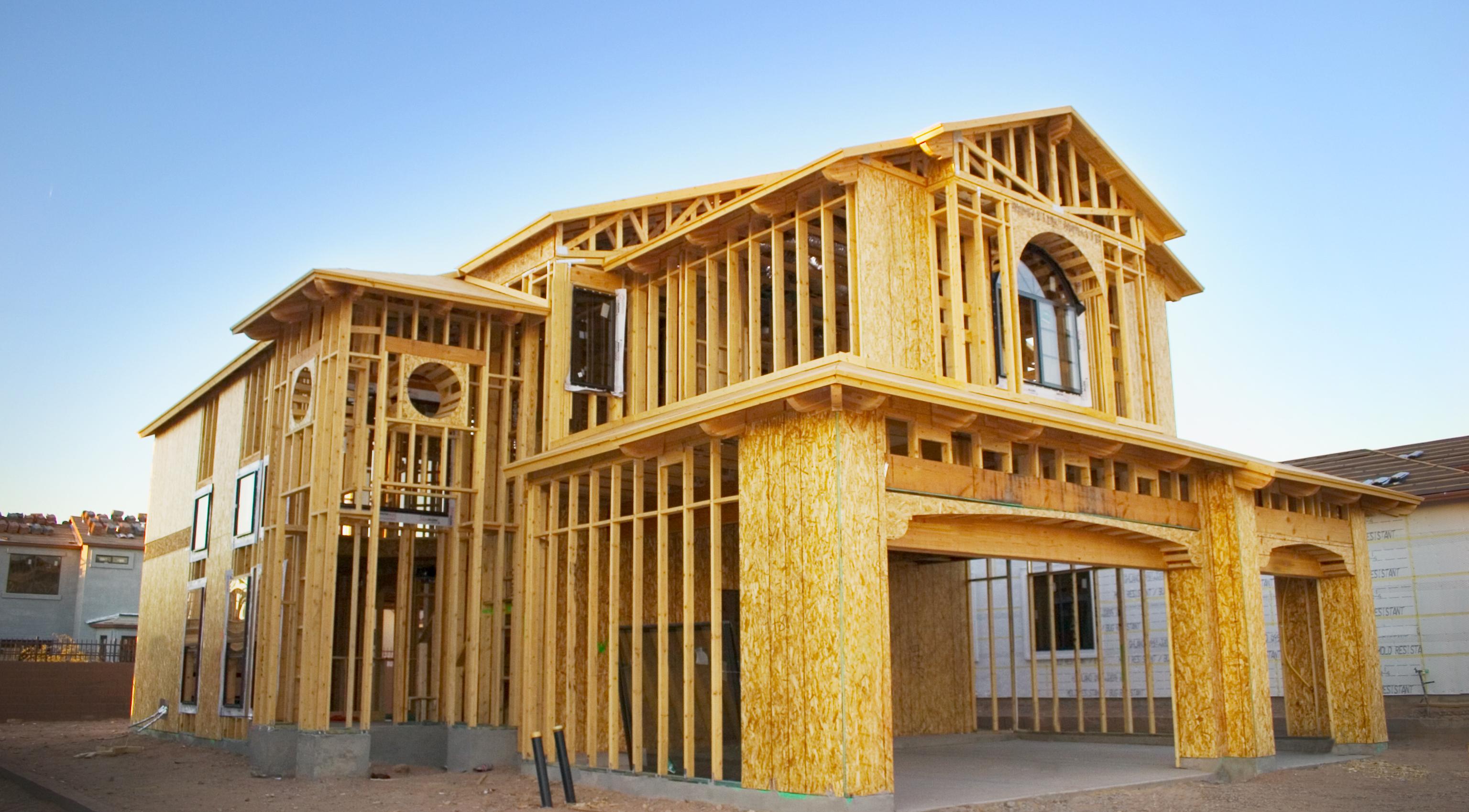 framed house under construction.