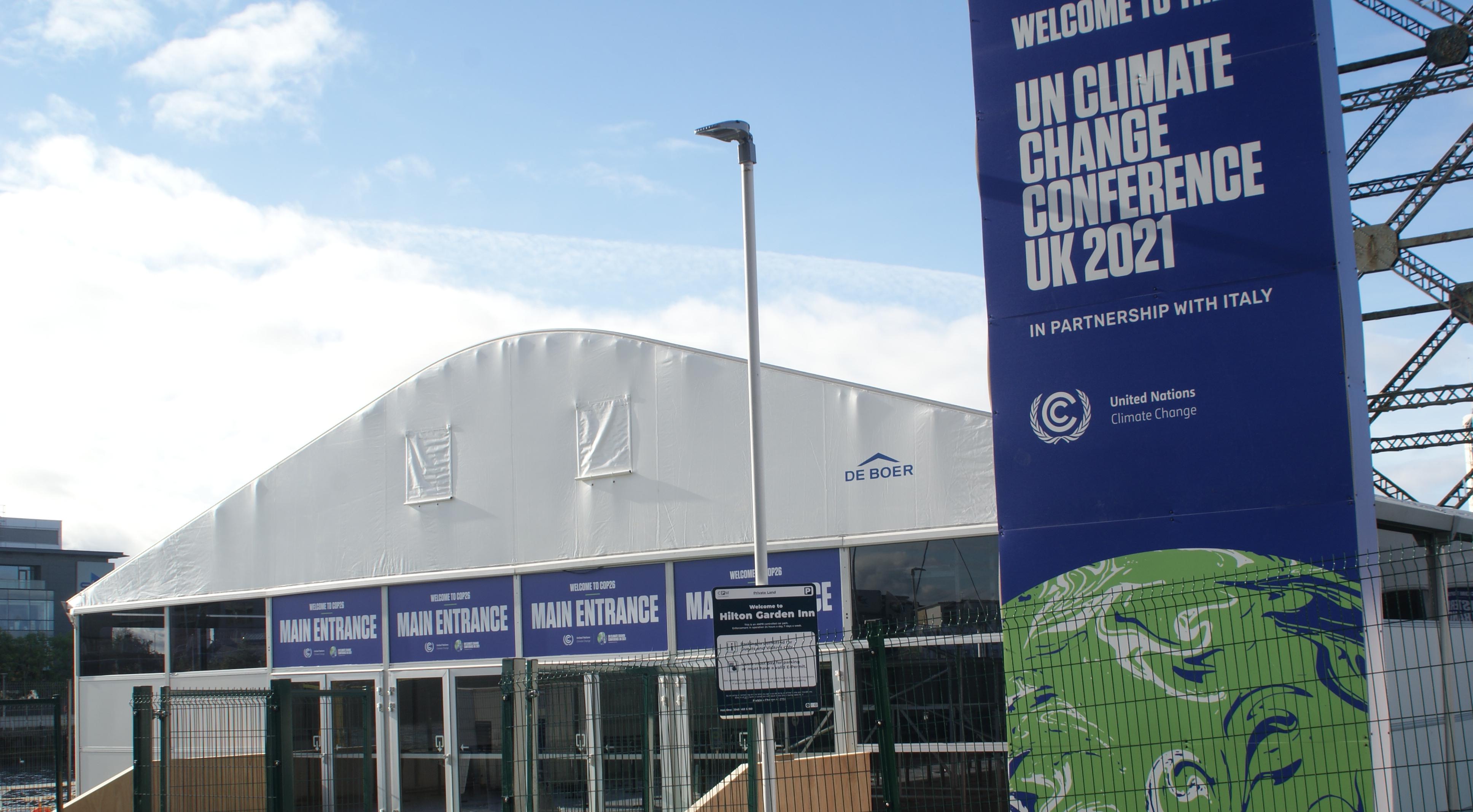 COP26 conference delegate door entrance.