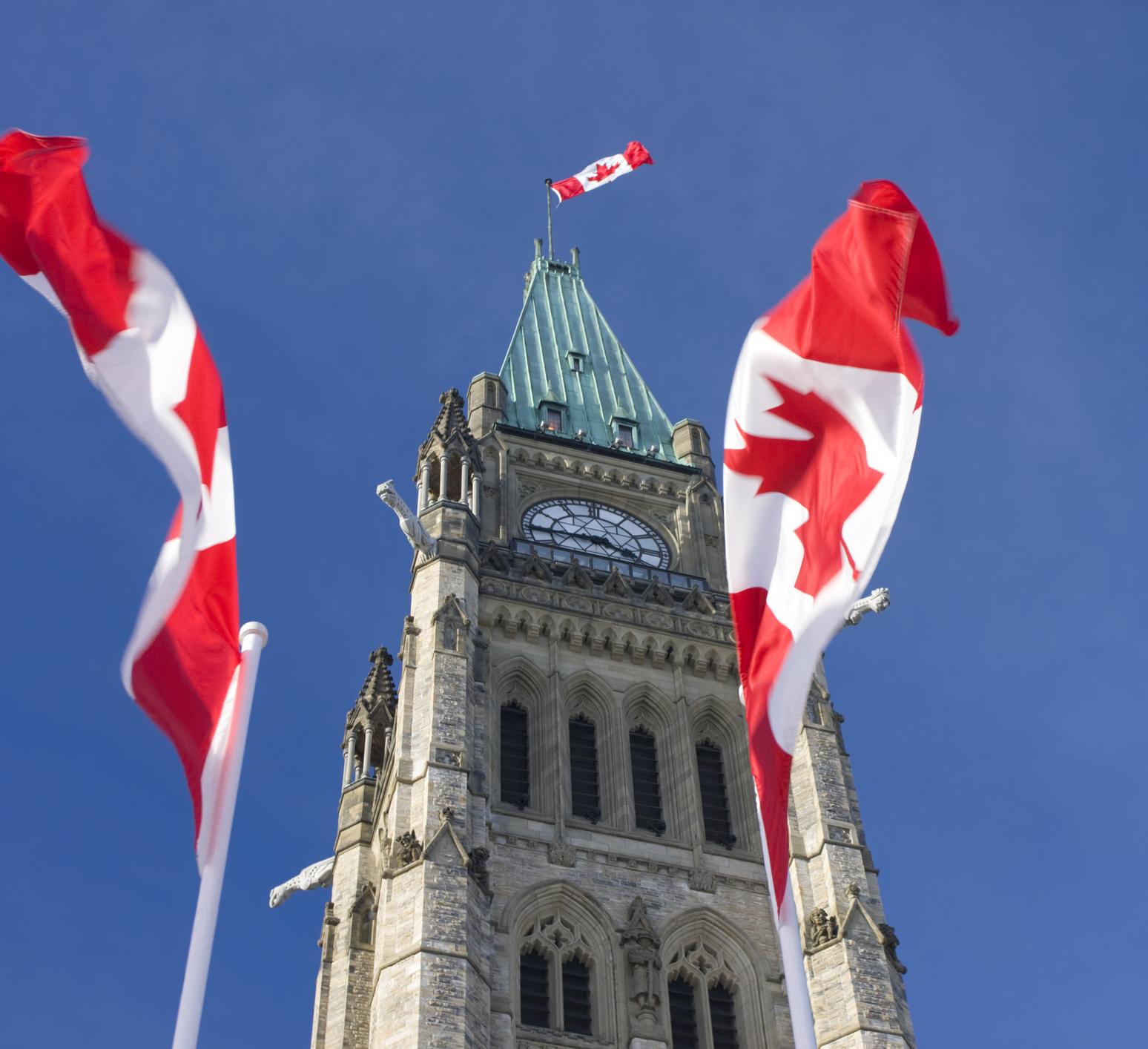 flags around Ottawa capital building