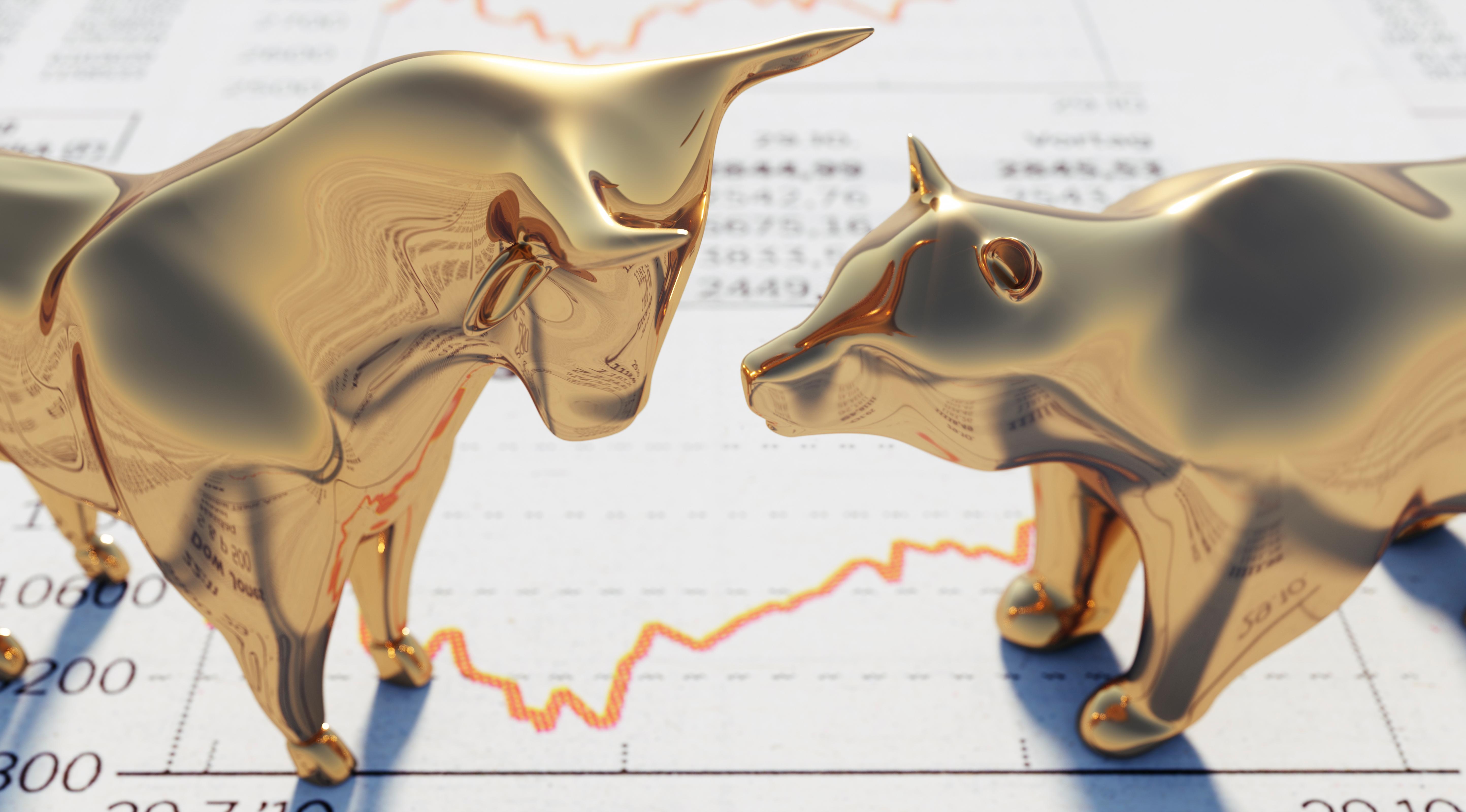 Bull and Bear on Financial Newspaper
