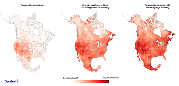 side-by-side comparison of drought scenarios in North America